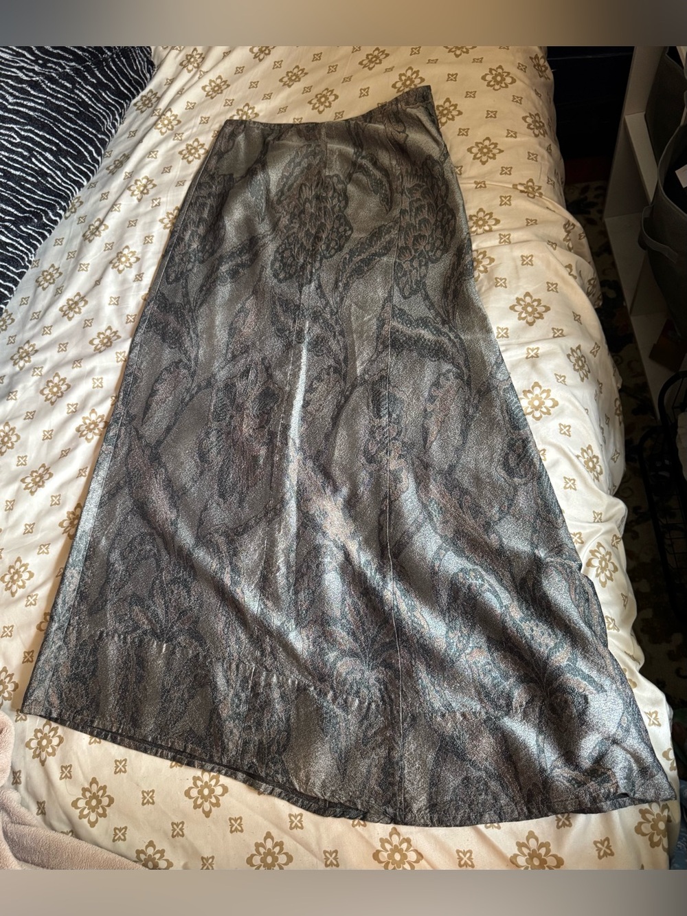 Dries Van Noten silver brocade floral assymetrical maxi skirt FR 40